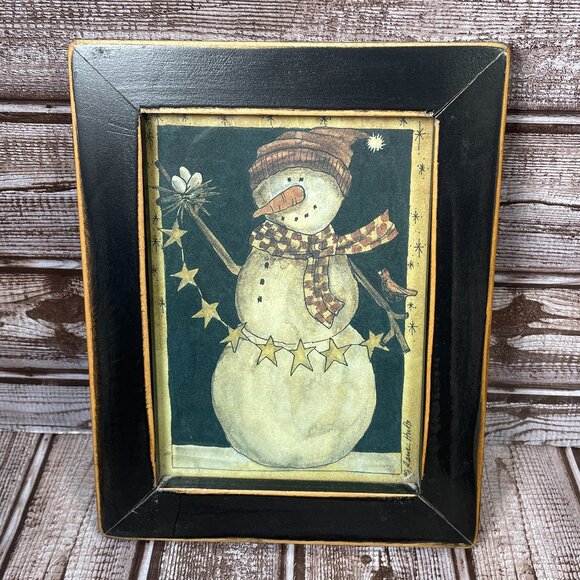 Lot of 2 PJ Rankin Hults Folk Art Print Framed Paper Snowman Picture Frames - Picture 3 of 4